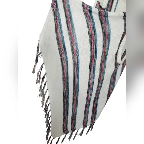 Torrid Striped Knit Fringed Vest Waterfall Front Cream Red Blue Sz 4 Pre-Owned - Picture 4 of 12